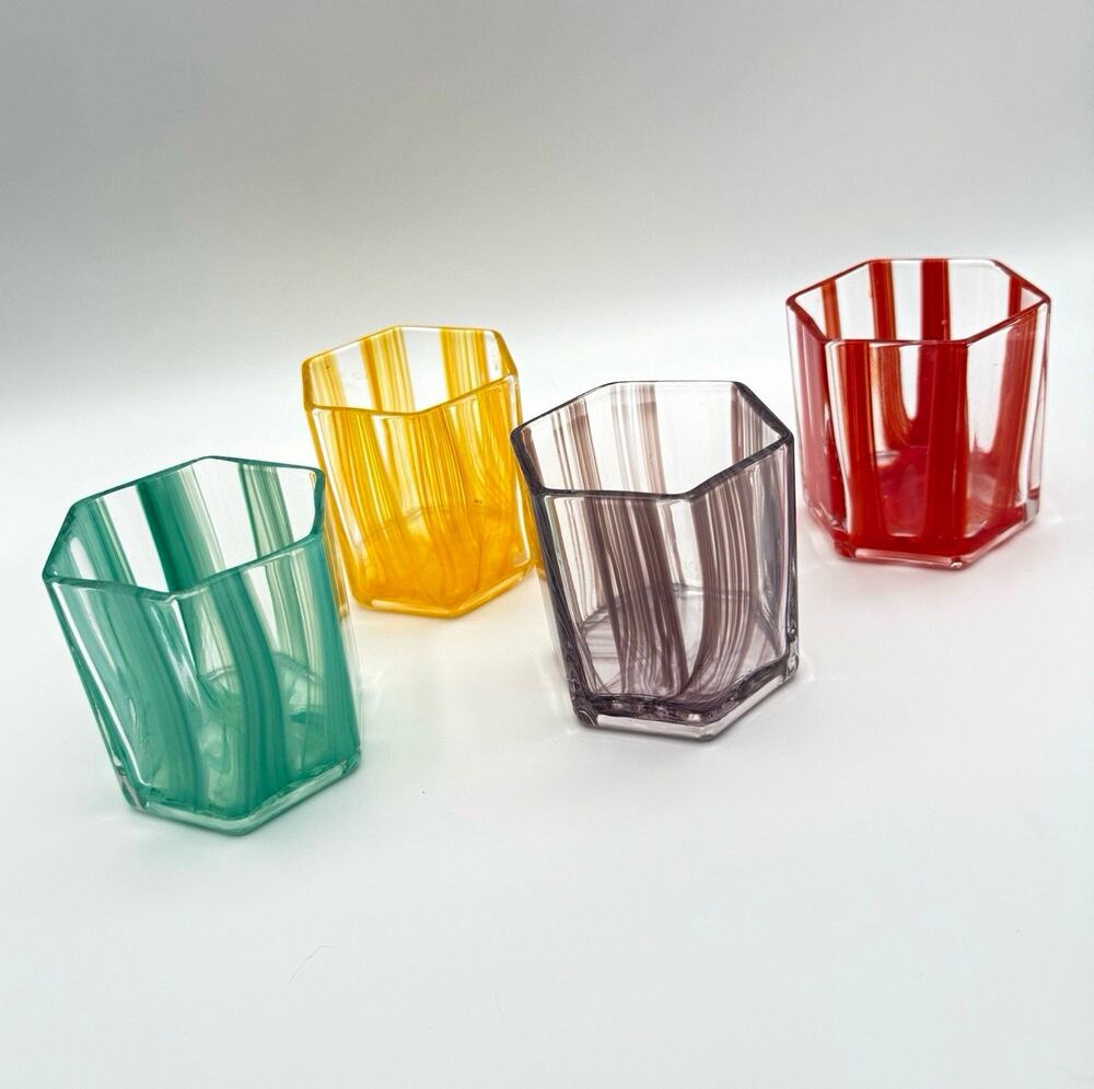 Diane von Furstenberg Set of 4 Hexagon Glass Tumbler Glasses, Multicolor